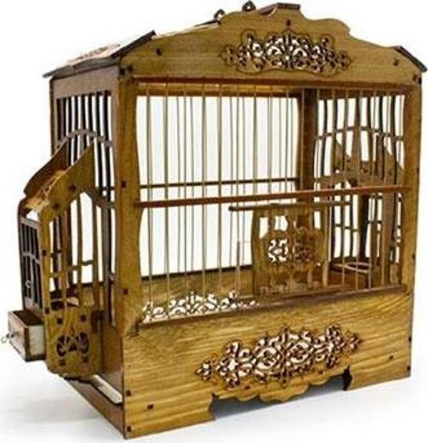 Birdlife Bombeli Lüx Oymalı Ahşap Kuş Kafesi 35x30x17 Cm - Image 1