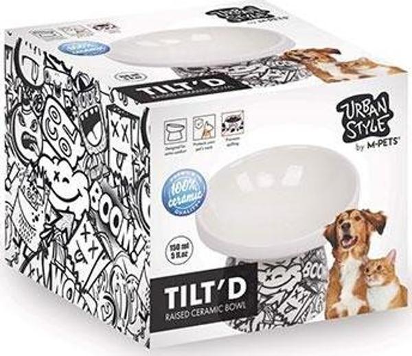 M-Pets Urban Style Seramik Kedi Mama ve Su Kabı Siyah Beyaz 150 Ml 10,5x10,6x8 Cm - Image 1