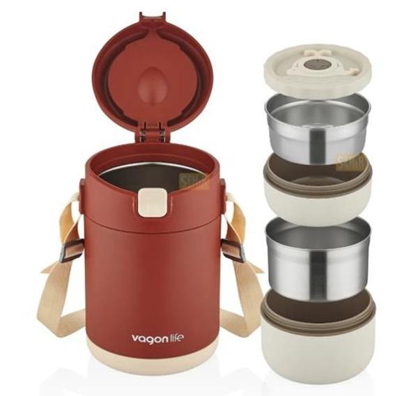 Lunchbox 2 Katlı 4-6 Saat Sıcak/soğuk Termos Çelik Sefer Tası Beslenme Kabı 1800ml Kırmızı - Image 1