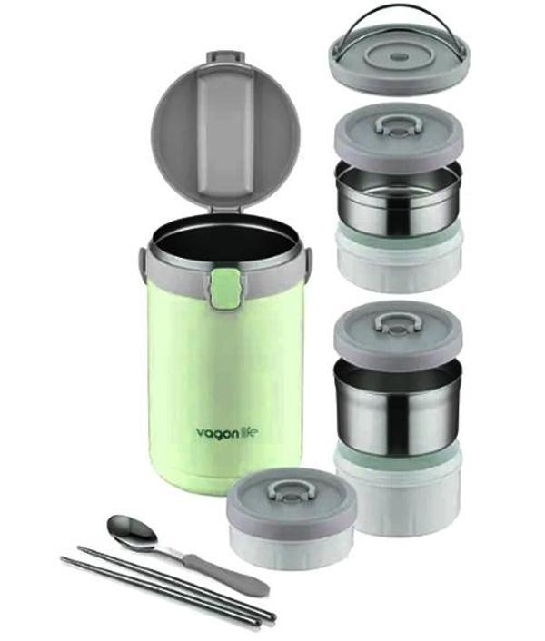 Lunchbox 3 Katlı 4-6 Saat Sıcak/soğuk Termos Çelik Sefer Tası Beslenme Kabı 2100ml Yeşil - Image 1