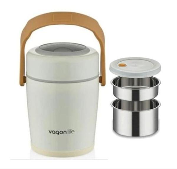 Lunchbox Çelik Beslenme Kabı 2 Kat 1600 Ml Yemek Kabı Beyaz - Image 1