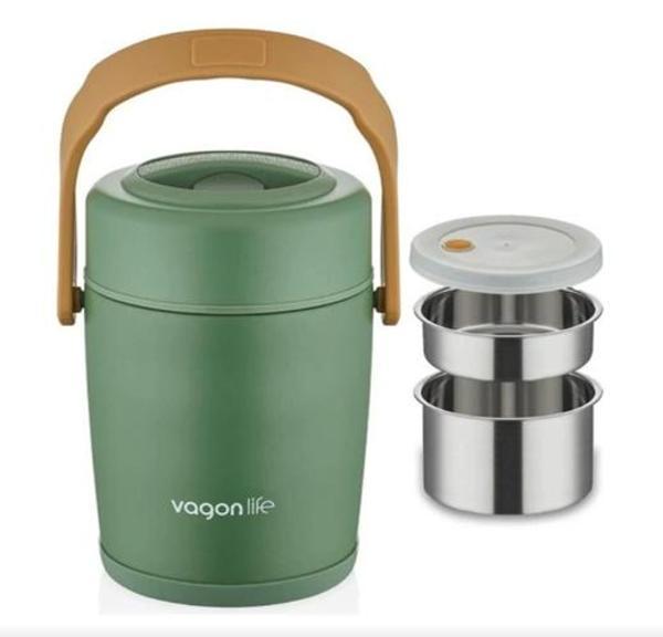 Lunchbox Çelik Beslenme Kabı 2 Kat 1600 Ml Yemek Kabı Yeşil - Image 1