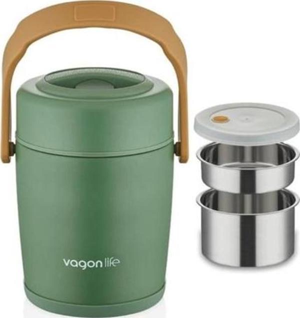 Lunchbox Çelik Beslenme Kabı 2 Kat 1600 Ml Yemek Kabı Yeşil - Image 1