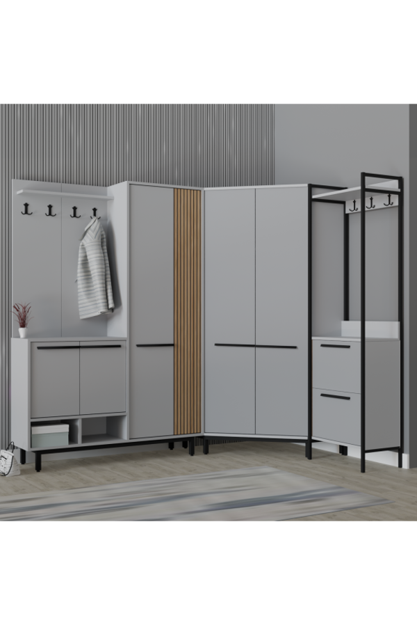 Abre Plaza LUX Köşe Portmanto Askılıklı Modern Vestiyer  Takımı - Image 1