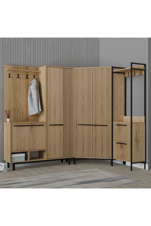 Abre Plaza LUX Köşe Portmanto Askılıklı Modern Vestiyer Takımı - Image 1