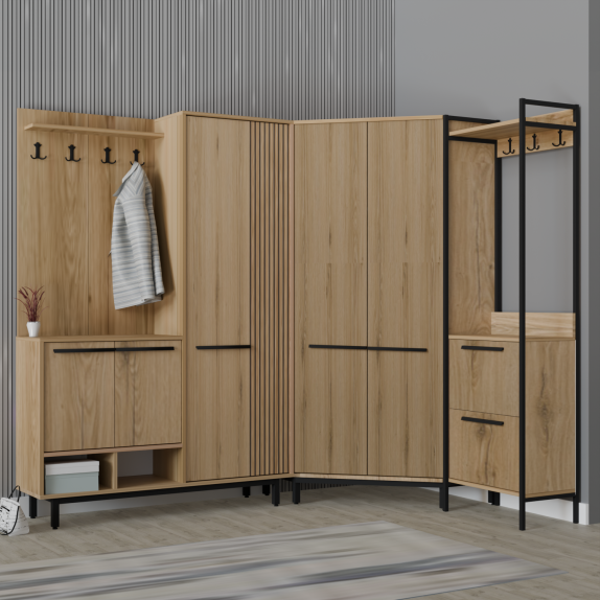 Abre Plaza LUX Köşe Portmanto Askılıklı Modern Vestiyer Takımı - Image 1