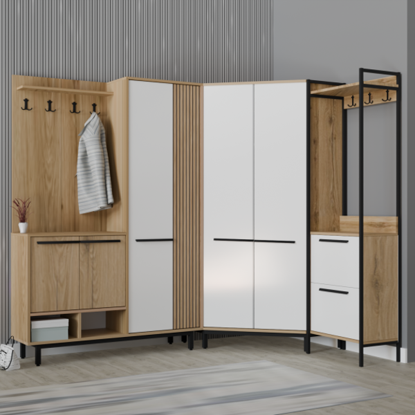Abre Plaza LUX Köşe Portmanto Askılıklı Modern Vestiyer Takımı - Image 1