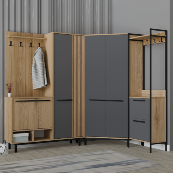 Abre Plaza LUX Köşe Portmanto Askılıklı Modern Vestiyer Takımı - Image 1