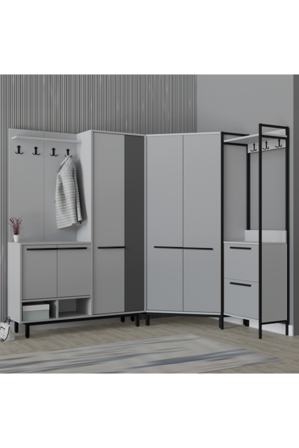 Abre Plaza LUX Köşe Portmanto Askılıklı Modern Vestiyer Takımı - Image 1