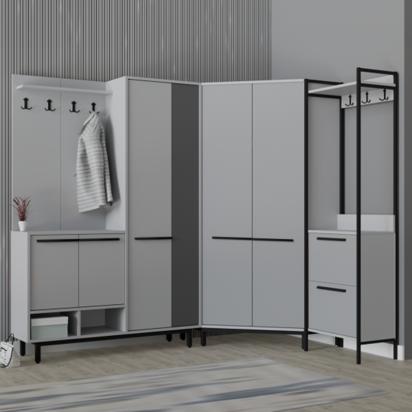Abre Plaza LUX Köşe Portmanto Askılıklı Modern Vestiyer Takımı - Image 1