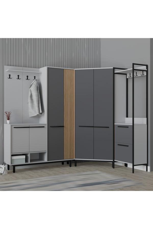 Abre Plaza LUX Köşe Portmanto Askılıklı Modern Vestiyer Takımı - Image 1