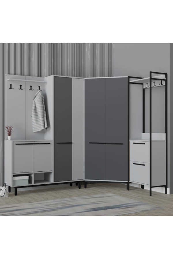 Abre Plaza LUX Köşe Portmanto Askılıklı Modern Vestiyer Takımı - Image 1