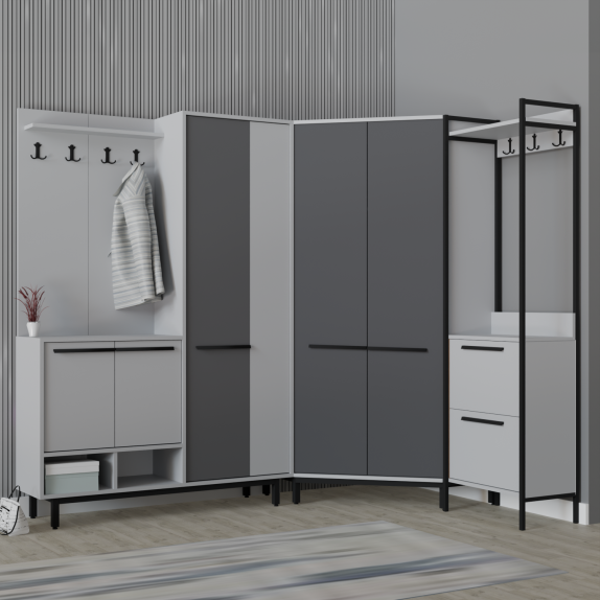 Abre Plaza LUX Köşe Portmanto Askılıklı Modern Vestiyer Takımı - Image 1