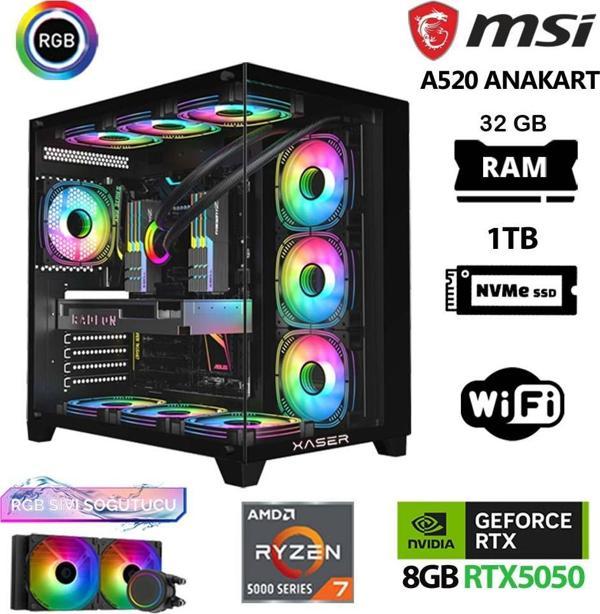 Xaser Queen X1 Ryzen 7 5700X 32GB Ram 1TB M.2 NVMe SSD 8GB RTX5060 Sıvı Soğutmalı Oyuncu Bilgisayarı - Image 1