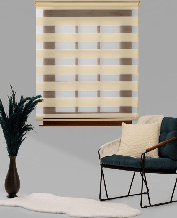 Blind-X Krem Mikro Plise Stor Zebra Perde Balkon Perdesi, Oturma Odası Perdesi (Dayanıklı Alüminyum Kasa) - Image 1
