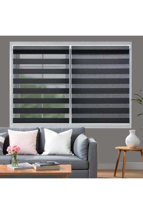 Blind-X Siyah Bambu Stor Zebra Perde Balkon Perdesi, Oturma Odası Perdesi (Dayanıklı Alüminyum Kasa) - Image 1