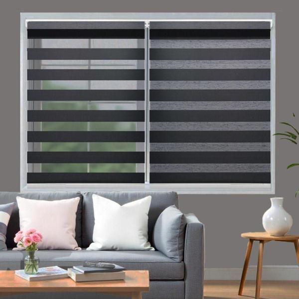 Blind-X Siyah Bambu Stor Zebra Perde Balkon Perdesi, Oturma Odası Perdesi (Dayanıklı Alüminyum Kasa) - Image 1