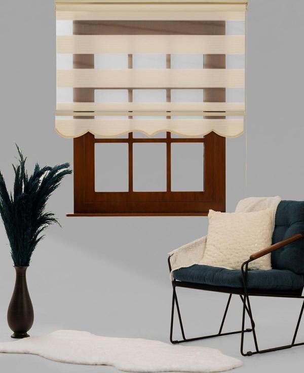 Blind-X Krem Geniş Plise Stor Zebra Perde Balkon Perdesi, Oturma Odası Perdesi (Dayanıklı Alüminyum Kasa) - Image 1