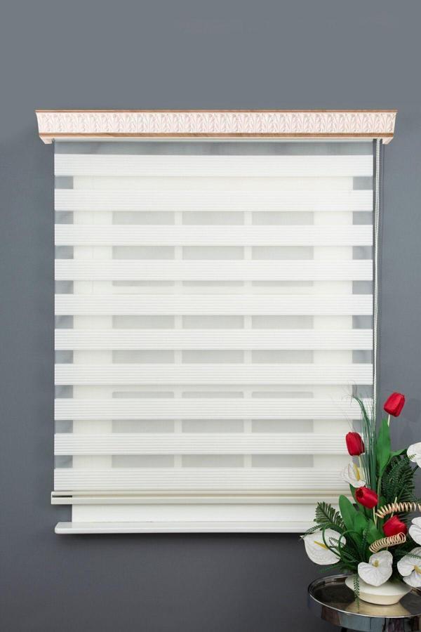Blind-X Krem Dar Plise Stor Zebra Perde Balkon Perdesi, Oturma Odası Perdesi (Dayanıklı Alüminyum Kasa) - Image 1