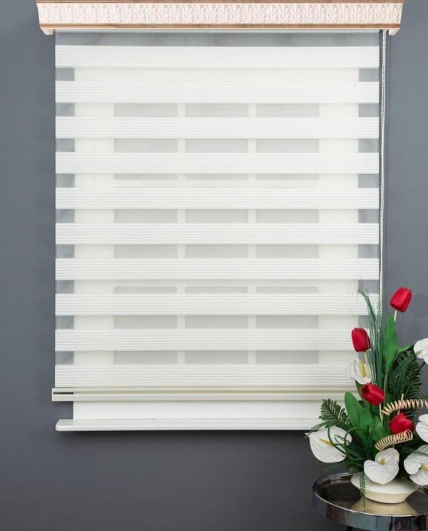 Blind-X Krem Dar Plise Stor Zebra Perde Balkon Perdesi, Oturma Odası Perdesi (Dayanıklı Alüminyum Kasa) - Image 1