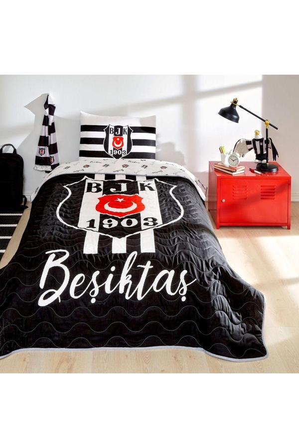 Taç Beşiktaş Lisanslı Stripe Tek Kişilik Yatak Örtüsü + Yastık Kılıfı - Image 1
