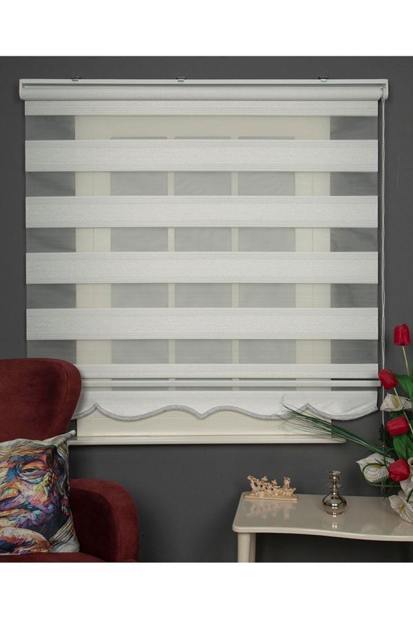 Blind-X Çizgili Simli Stor Zebra Perde Balkon Perdesi, Oturma Odası Perdesi (Dayanıklı Alüminyum Kasa) - Image 1