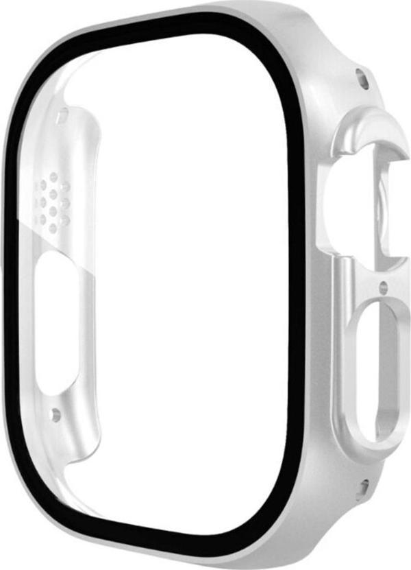 Coverzone Apple Watch Ultra Ile Uyumlu 49mm Kasa Ve Ekranı Tam Kapatan Solid Color Ekran Korumalı Gümüş - Image 1