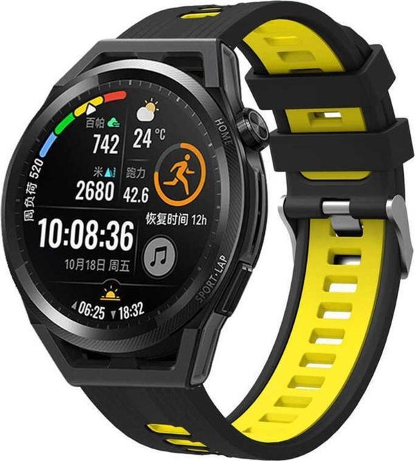 Coverzone Xiaomi Mi Watch Uyumlu  Color Grealish Delikli Silikon Kordon Siyah - Sarı - Image 1