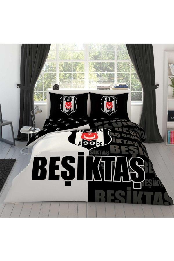 Taç Lisanslı Beşiktaş Parçali Logo Çift Kişilik Pamuk Nevresim Takımı - Image 1