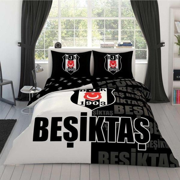 Taç Lisanslı Beşiktaş Parçali Logo Çift Kişilik Pamuk Nevresim Takımı - Image 1