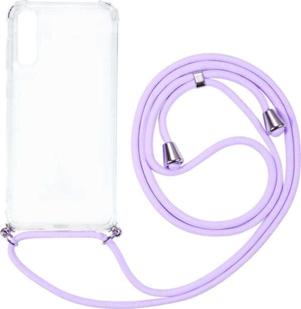 Coverzone Galaxy A50 Renkli Ipli Boyun Askılı Şeffaf Silikon  Lila Kılıf - Image 1