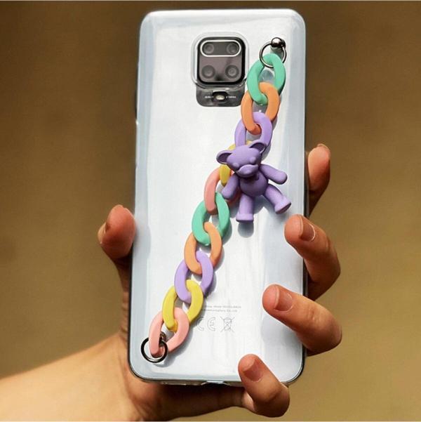 Coverzone Galaxy A51 Kılıf Renkli Zincir Aparatlı Ayıcık Süslü Casebear Süper Şeffaf Silikon - Image 1
