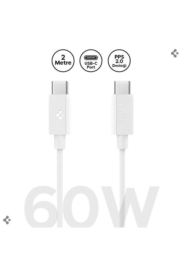 Spigen Essential 2M USB-C to USB-C 60W Kablo ACA08719 Beyaz - Image 1