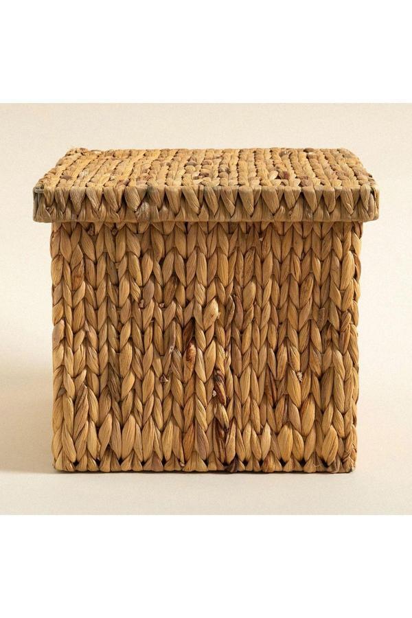 Elzey Home Hasır Kapaklı Kare Derin Sele L 38X38 Cm Naturel - Image 1