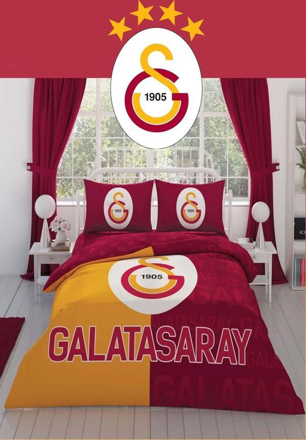Taç Lisanslı Galatasaray Parçalı Logo Pamuk Çift Kişilik Nevresim Takımı Çok Renkli - Image 1