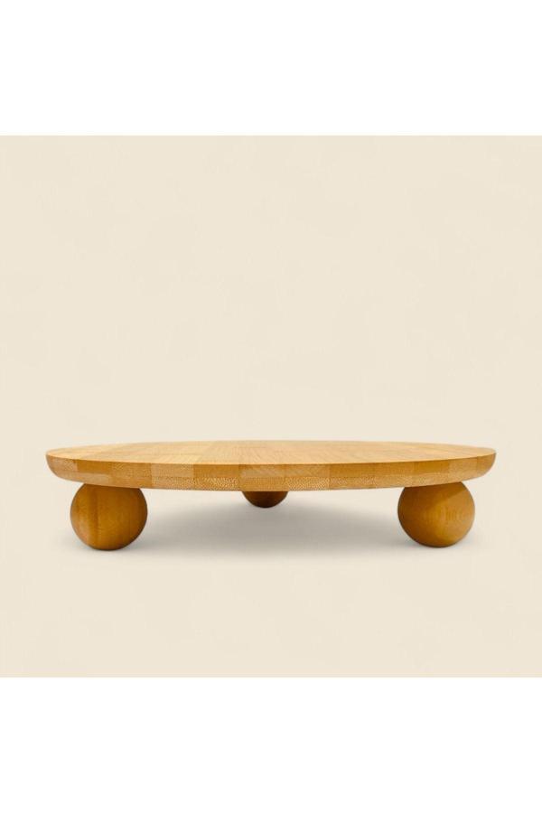 Elzey Home Bambu Top Ayaklı Yuvarlak Pasta & Kek Standı 32 X 6 Cm Naturel - Image 1