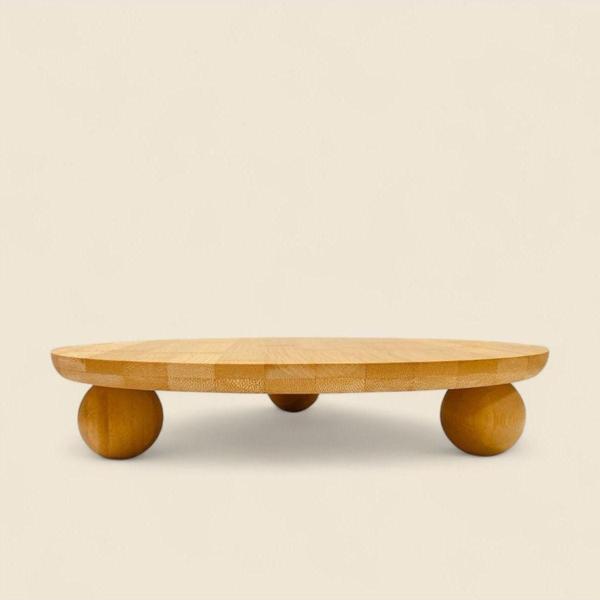 Elzey Home Bambu Top Ayaklı Yuvarlak Pasta & Kek Standı 32 X 6 Cm Naturel - Image 1