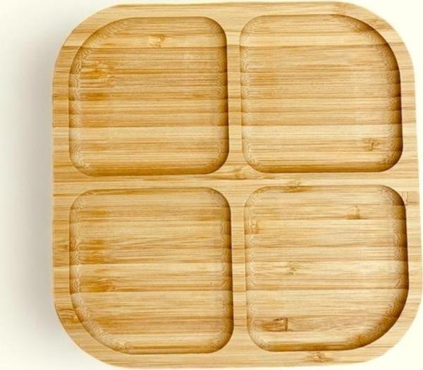 Elzey Home Bambu Kare 4 Bölmeli 20 Cm Servis & Çerezlik Tabağı - Image 1