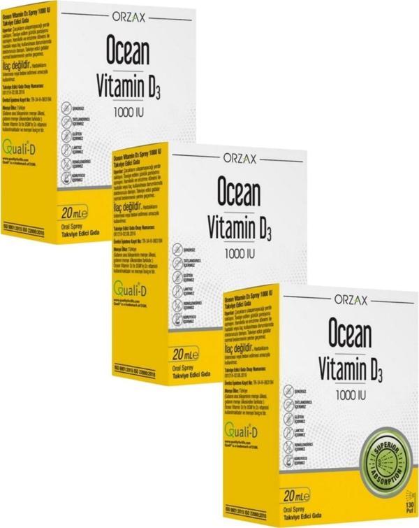 Ocean Vitamin D3 1000 IU Sprey 20 ml x 3 Adet - Image 1