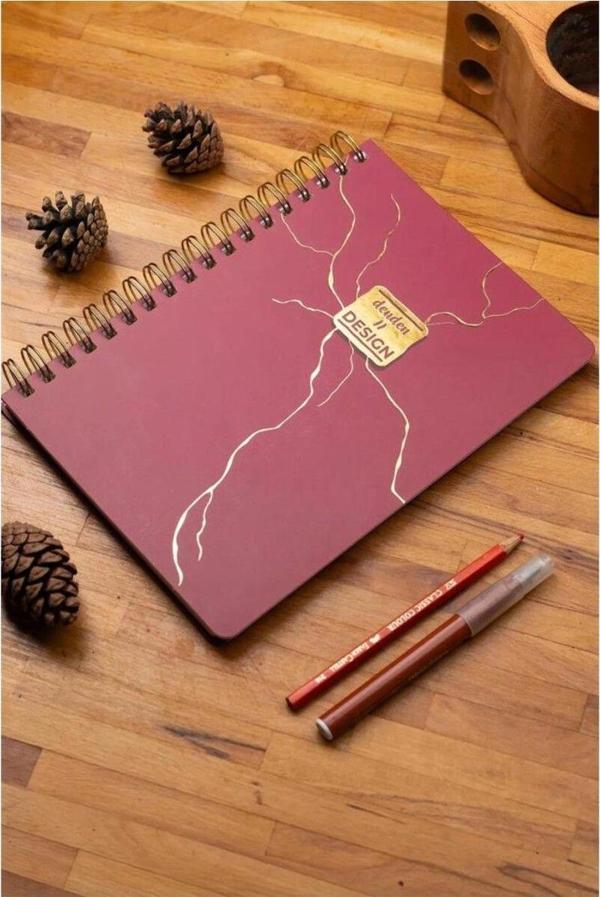 Denden Mermer Kırmızı 17X24 Çizgili Defter - Image 1