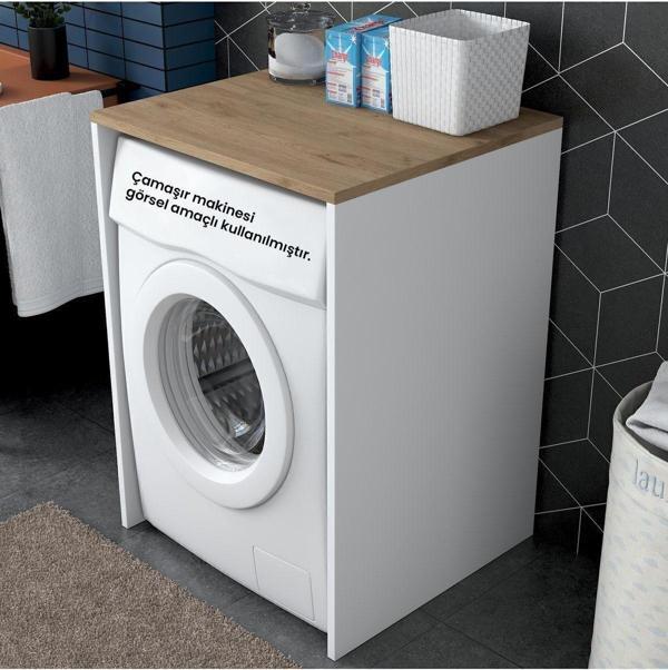 Trend Konsept Rani Kd103 Çamaşır - Kurutma Makinesi Dolabı Kapaksız Beyaz - Sepet Ceviz - Image 1