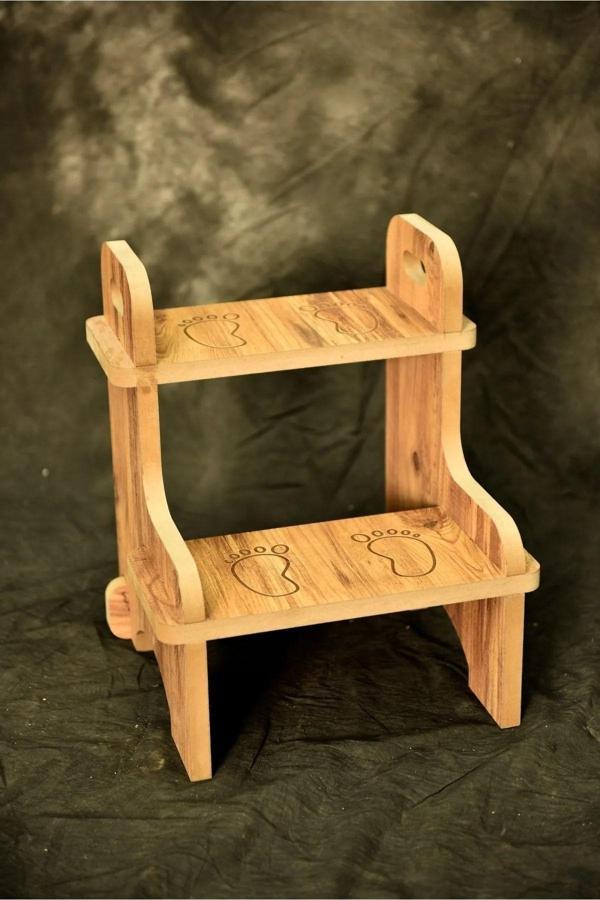 Wooden Factory Kids Ahşap Basamak Tabure Çocuk Banyo Wc Lavabo Merdiven Yükseltici Eğitici Kaymaz Montessori - Image 1
