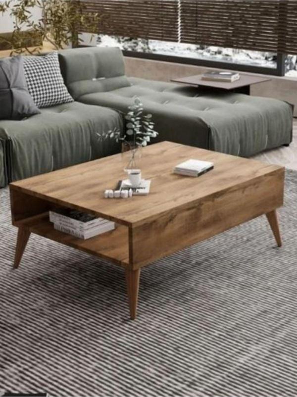 Nifi Art Orta Sehpa Masa Salon Sehpası Lüx Model 90X50X33 Atlantik Çam-Organizer-Dekoratif 90x50 cm - Image 1