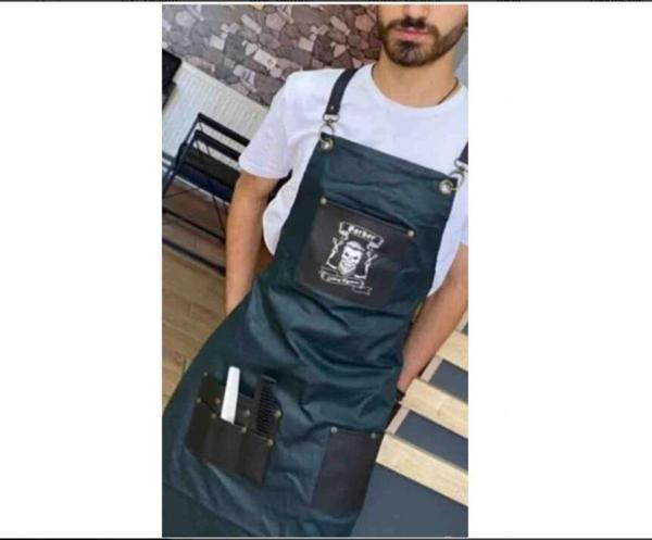 Berber Önlüğü Kuaför Apron Deri Iş Önlüğü Siyah - Image 1