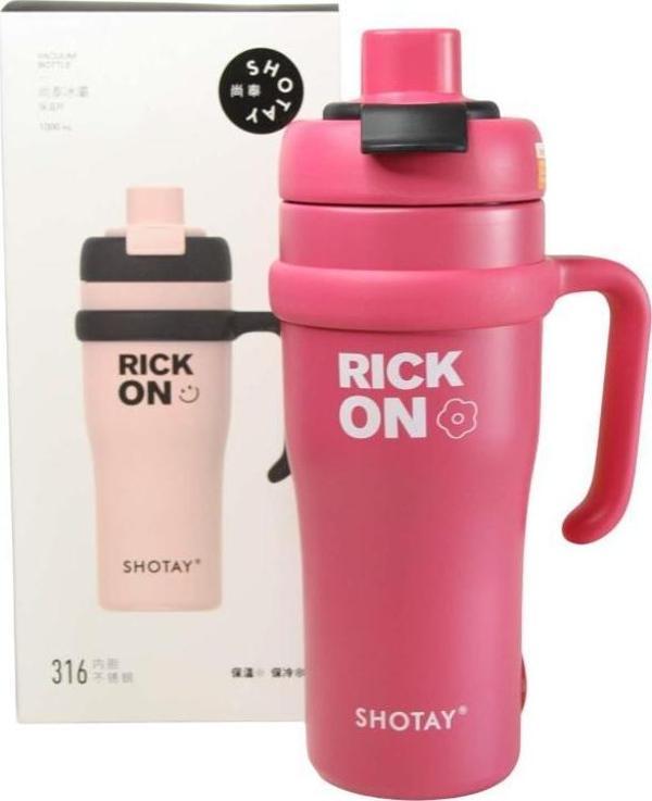 Shotay ST-8919 Çift Kullanım Pipetli/Rahat İçim Fuşya 1000ml Çelik Termos - Image 1