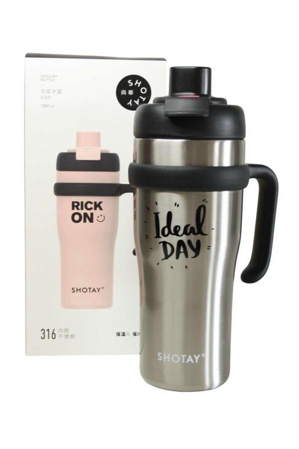 Shotay ST-8919 Çift Kullanım Pipetli/Rahat İçim Gri 1000ml Çelik Termos - Image 1