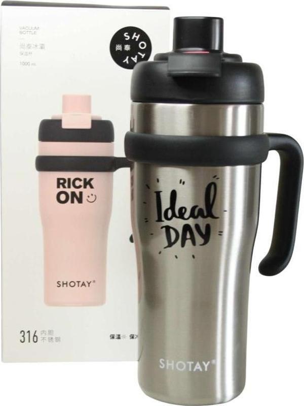 Shotay ST-8919 Çift Kullanım Pipetli/Rahat İçim Gri 1000ml Çelik Termos - Image 1