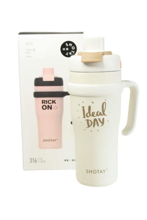 Shotay ST-8919 Çift Kullanım Pipetli/Rahat İçim Beyaz 1000ml Çelik Termos - Image 1