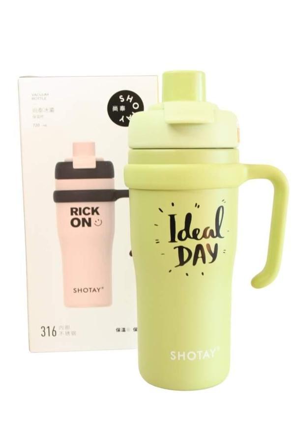 Shotay ST-8918 Çift Kullanım Pipetli/Rahat İçim Yeşil 720ml Çelik Termos - Image 1