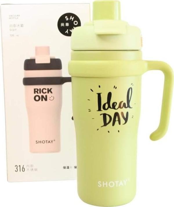Shotay ST-8918 Çift Kullanım Pipetli/Rahat İçim Yeşil 720ml Çelik Termos - Image 1